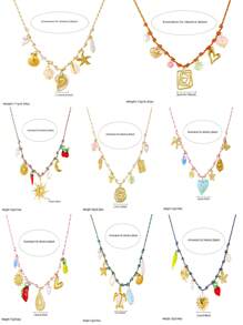 1 Creative, Personalized, Multi Colored Braided Rope Chain Necklace With Gold-Plated Circle, Geometric Shape, Sun Flower, Conch Pendant, Stainless Steel Collarbone Chain