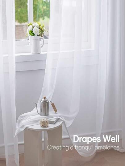 1pc/4pcs White Sheer Curtain Set, Semitransparent Voile Curtains For Bedroom, Living Room, Kitchen, Bathroom, Light Filtering Privacy Panels, Perfect For Summer And Autumn, Ideal Gift For Loved Ones