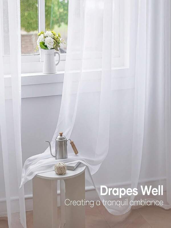 1pc/4pcs White Sheer Curtain Set, Semitransparent Voile Curtains For Bedroom, Living Room, Kitchen, Bathroom, Light Filtering Privacy Panels, Perfect For Summer And Autumn, Ideal Gift For Loved Ones