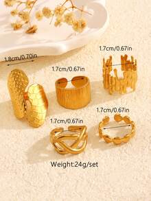 5 对套装 18k 镀金不锈钢夸张粗线开口戒指，适合女性日常佩戴的时尚珠宝 - 彩色 - 查看 3