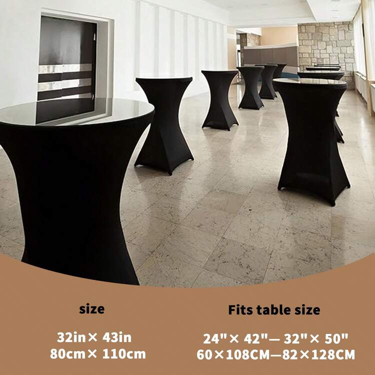 eluckya 1/4 Pack Black And White Stretch Cocktail Round Tablecloths, Washable, Round Stretch High Tablecloths, Suitable For Weddings, Holiday Parties, Catering Events, Kitchen Decorations, Christmas Decorations, Banquets, Parties, Fall Decorations, Bridal Showers, Table Decorations, Thanksgiving, Home Décor. - 黑色 - 查看 6