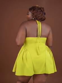Tildaharris Plus Size Women Tied Back Halter Backless Dress, For Hourglass Body Shape, For Summer - Mustard Yellow - View 2