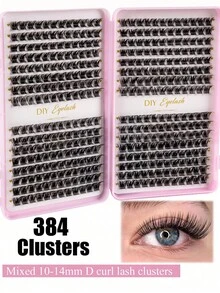 MEM 384 piezas/Set de pestañas postizas individuales, que incluyen grupos de pestañas y pestañas individuales, extensión de pestañas DIY para principiantes, adecuado para viajes, uso diario, bodas, citas, fiestas, vacaciones, especialmente adecuado para Navidad/Halloween/regalo - Negro - Ver 6