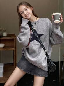 1 件女童休闲厚套头衫，秋冬舒适学生针织衫 - 柔软舒适的纯色毛衣，适合温暖的日子和寒冷的夜晚 - 淺灰色 - 查看 2