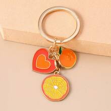 1pc Women's New Fashion Creative Alloy Drip Oil Fruit Key Chain Minimalist Heart Orange Pendant Bag Charm Backpack Decor Keychain For Bag Car Accessories For Women - Multicolor - View 3