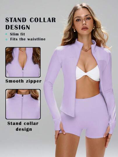 Esta chaqueta deportiva presenta un estilo minimalista y de moda, combinando elementos universitarios y atléticos. Con mangas largas y ojales para los pulgares, la cómoda tela elástica es adecuada para baile/pilates. El diseño con cremallera frontal y cuello bajo te permite pasar fácilmente de la calle al gimnasio. Con costuras moldeadoras, un ajuste ceñido, cobertura completa, mangas largas con ojales para los pulgares, una cintura efectivamente ceñida, pliegues que levantan el busto y estiramiento de 360 grados, esta chaqueta también tiene un protector antideslizante para la cremallera. Chaqueta con cremallera ajustada para mujer