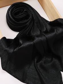 1pc Women Solid Crinkled Satin Hijab Scarf With Crocodile Texture, Non-Shedding Rectangle Women Scarves For Dress - Multicolor - View 10