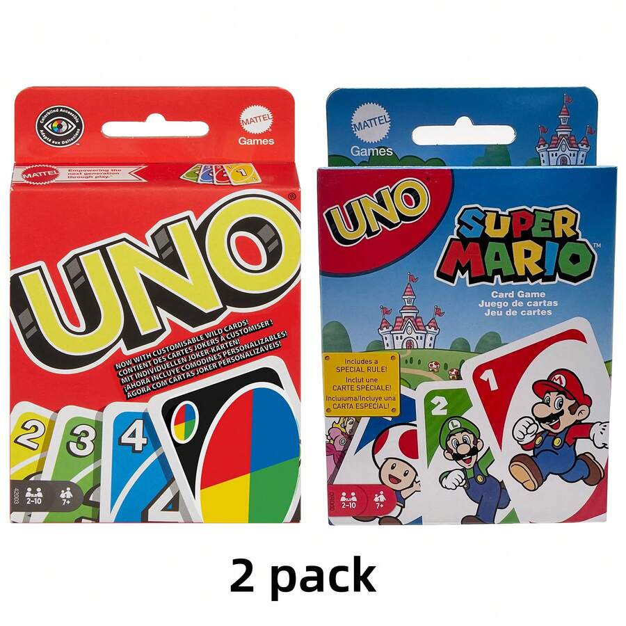 Mattel UNO - 经典颜色和数字匹配纸牌游戏 - 112 张牌 - 可定制和可擦除百搭牌 - 包含特殊动作卡 - 适合 7 岁以上儿童的礼物 - W2085+DRD00 - 查看 1