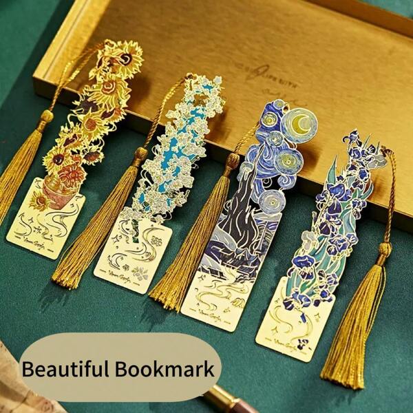 Hochwertige Lesezeichen, Vintage-Lesezeichen aus Metall mit Ölgemälde von Van Gogh, elegantes klassisches kulturelles kreatives Gedenkgeschenk, Cut Out