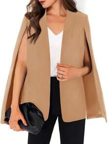 Womens Cape Split Sleeve Open Front Casual Coat Work - Style BYIL - 卡其色 - 查看 1