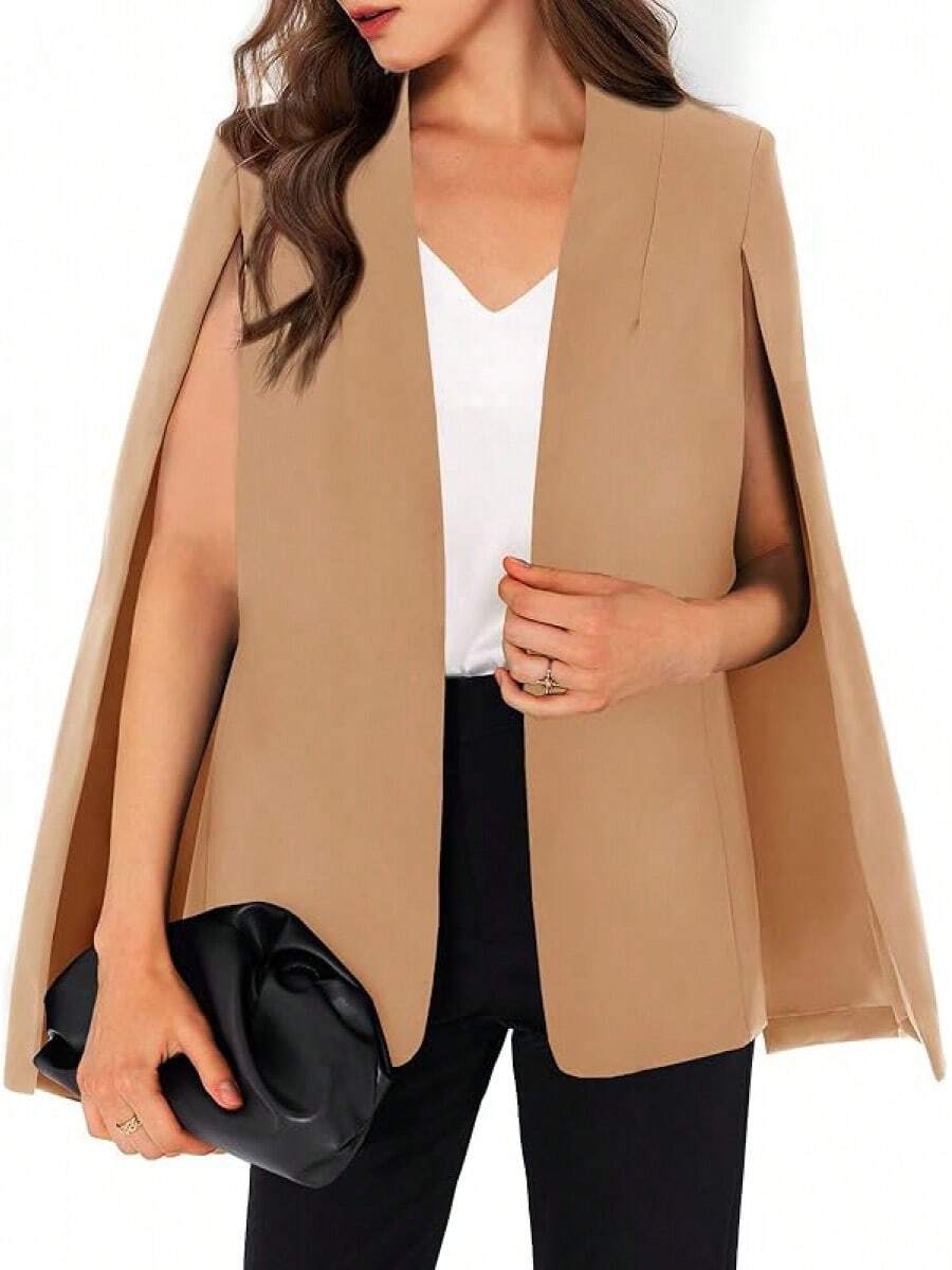Womens Cape Split Sleeve Open Front Casual Coat Work - Style BYIL - 卡其色 - 查看 1