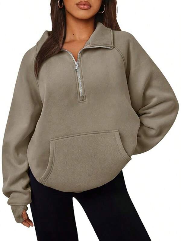 Womens Oversized Sweatshirts Quarter Zip Pullover Long Sleeve Fall Fashion 2025 Winter Clothes Thumb Holes