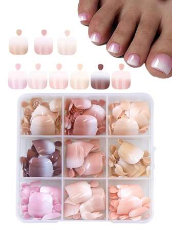 216Pcs French Tip Press On Toenails For Women Short Square Toe Nail Press On Reusable Toenail Press On Artificial Fake Toe Nails Full Cover Stick On Toe Nails For Nail Art Designs Nail Supplies Nails