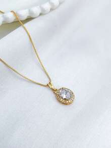 OLVAL DROP NECKLACE INCRUSTED WITH ZIRCONIA PLATED IN 18K GOLD. - Vàng - Xem 6