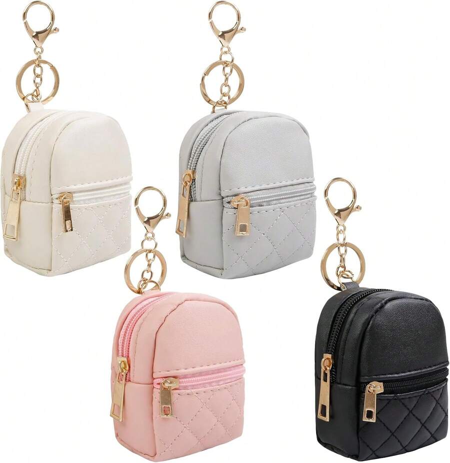4Pcs Mini Backpack Keychain,Cute Cosmetic Bag For Women Christmas Gifts,PU Leather Makeup Bag Key Pocket Lipstick Bag Card Holder Data Cable Organizer Zipper Pouch (Black Beige Pink Gray)| Cute, Makeup Bag, 4Pcs, Card Holder, Lipstick Bag, Key Pocket, Data Cable Organizer, Zipper Pouch - 棕色 紫色 藍色 粉紅色 - 查看 1