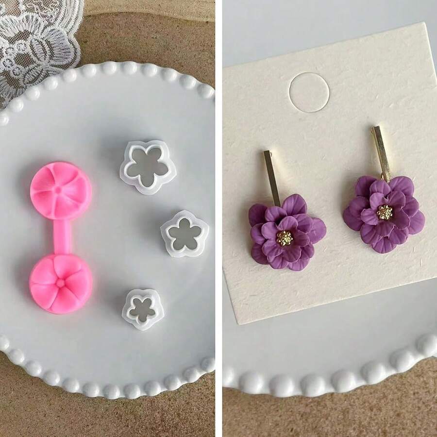 1pc/3pcs Petal Shaped Clay Cutter Set, Polymer Clay Cutters For Earring Making, Jewelry Crafting - Round Petals - View 1