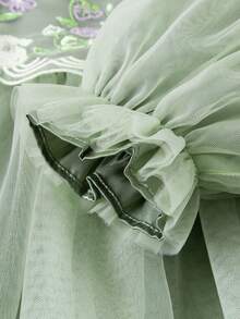 mini bala Girls Mesh Dress 2025 Autumn Chinese-Inspired Sweet Soft Lined