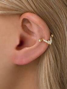 IN Z 1只925纯银镀金V形全水晶螺丝耳环，简约低敏耳环，适合女性日常/派对佩戴 - 彩色 - 查看 7