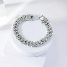 2pcs Men's Fashionable Hip-Hop Cuban Link Rhinestone Bracelets