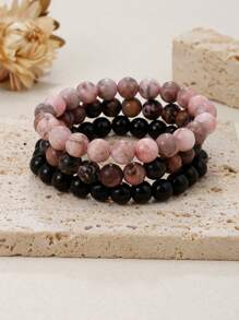 3 Pcs Natural Stone Bracelet Set For Women Self Healing Emotional Stretch 8mm Beaded Extendable Stackable Bracelet Set, Birthday Gift, Fashion Jewelry Gift With Blessing Card - 3 - View 4