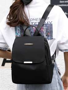 Mochila de gran capacidad para mujeres, bolso clásico de unicolor para damas - Negro - Ver 8