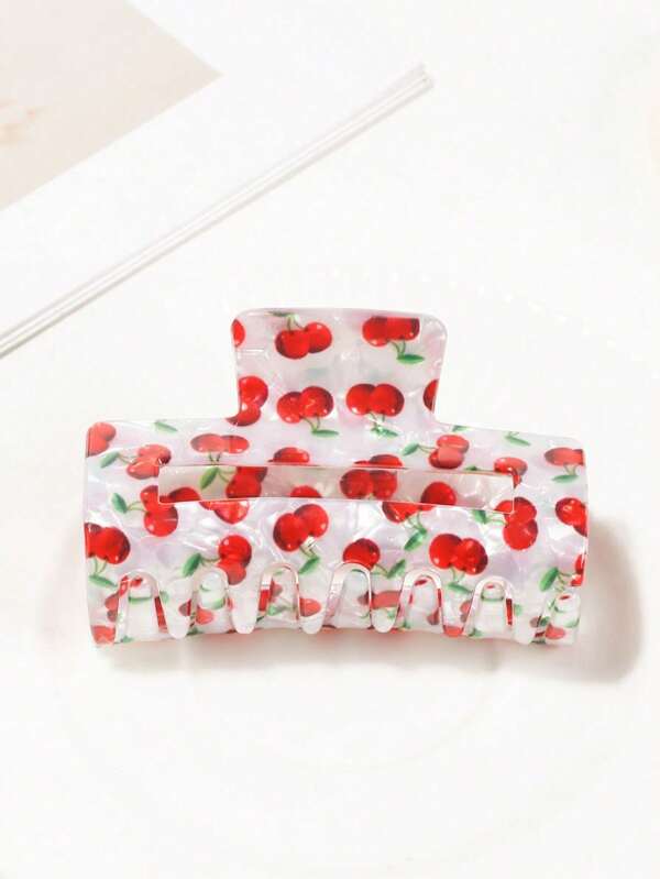 Hair Clips 1PC 8.3CM Is A Summer Fruit Themed Hair Clip Design, Suitable For Women, Suitable For Half Head Hairstyles, Printed With Cherry Patterns, Suitable For Daily Fashion And As A Gift Hair Accessories Elegant Claw Clips