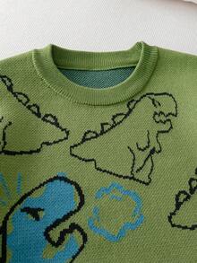 Young Boy Cute Dinosaur Pattern Knitted Pullover Sweater, Suitable For Daily, Vacation, Spring, Autumn, Winter