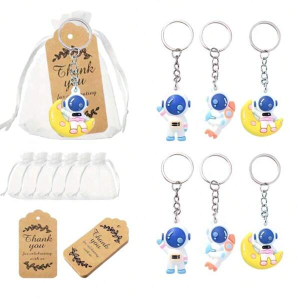 18/30 piezas - 6/10 sets de llaveros de astronauta de dibujos animados aleatorios, llavero de personaje creativo y lindo, se puede usar para decorar bolsos, autos, fundas de teléfono, perfecto para cumpleaños, fiestas temáticas, regalos de Navidad, accesorios para autos