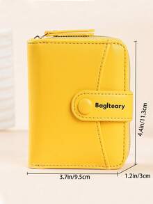 New Minimalist Plain Color Short Women Wallet Korean Style Snap Button Coin Purse Multi-Function Fashion High-End Wallet For Women Wallet Mini Wallet Purse Wallet Small Wallet Cute Wallet Wallet - Yellow - View 5