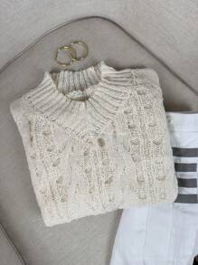 Jersey delgado para mujer, camisa de punto de cuello en v holgada de principios de otoño con tejido de tul transparente