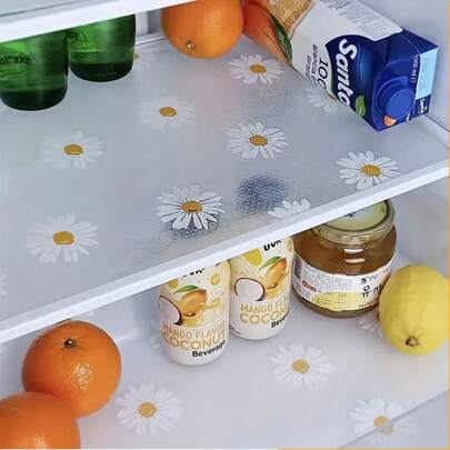 4pcs Waterproof Refrigerator Mats, Rectangular Anti-Moisture Pads, Washable Fridge Liners, Home Kitchen Placemats, Daisy And Lemon Pattern,Spring Summer Picks,Brides Maid Gifts,Room,Bedroom Decor,Beach,Travel,For Men,For Women,Vacation