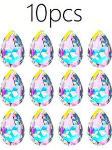 10/20 piezas Cuentas de cristal de gota de agua de 28 mm de colores y transparentes talladas, colgantes de gota de agua de ángel y accesorios para hacer joyas DIY, accesorios para candelabros de ramas, tiras para coronas florales, atrapasoles brillantes, para usar en interiores y exteriores, habitaciones, cocinas, jardines, patios, cumpleaños, Navidad, decoraciones festivas, decoraciones colgantes para fiestas de bodas - Multicolor - Ver 13