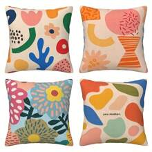 4 piezas de Fundas de almohada decorativa de estilo abstracto y bohemio, de una sola cara, adecuadas para el porche, terraza, sofá, sala de estar, exterior, sin relleno incluido