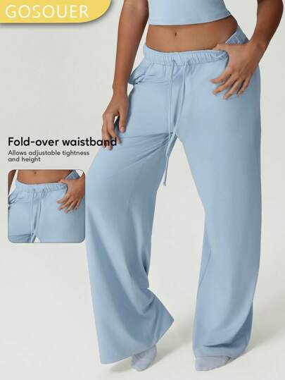GOSOUER Damsommarbyxor med lätt och andningsbar midja, dragsko och raka ben, avslappnade sportjoggingbyxor