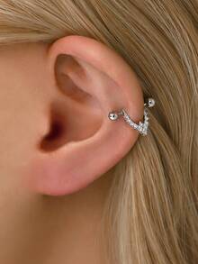 IN Z 1只925纯银镀金V形全水晶螺丝耳环，简约低敏耳环，适合女性日常/派对佩戴 - 彩色 - 查看 6