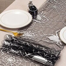 2pcs/Set Halloween Large Silver Spider Web Size 11*108 In Thin Spider Net Holiday Decor Table Lace, Black, Suitable For Halloween Party Home Decoration - Multicolor - View 7