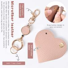 1pc Smart Key Holder, PU Leather Key Pouch, Unisex Intelligent Key Wallet, Covered Key Chain, Car Key Bag, Key Case, Cute Pebbled Leather Carabiner With Key Ring - Multicolor - View 5