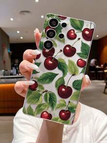 1 件清新时尚樱桃叶印花透明 TPU 软手机壳，防刮防指纹保护套，兼容三星、Nothing、Pixel、INFINIX、Redmi，带相机镜头保护 - 彩色 - 查看 2
