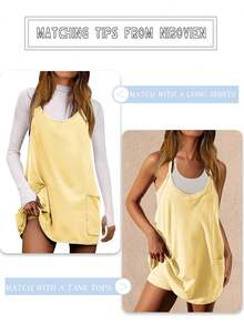 Womens Sleeveless Athletic Hot Shot Mini Dress With Built-In Shorts Sundress - 黃色 - 查看 4