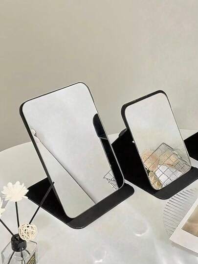 1件简约浴室化妆镜便携式桌面化妆镜办公室桌面家用直立镜子手持化妆镜可调节桌面化妆镜学生宿舍梳妆台镜子家居装饰房间装饰浴室配件