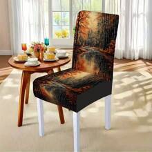 1/4/5/6/7/36 buc Huse de scaun imprimate cu tematică de toamnă, pădure de arțari, pârâu / Set de huse de scaun, potrivite pentru restaurantul de interior, decorarea zilnică modernă a hotelului, decorarea petrecerii, decorarea nunții, decorarea sufrageriei, decorarea bucătăriei, față de masă potrivită pentru mese pătrate, huse elastice pentru scaune care pot fi spălate