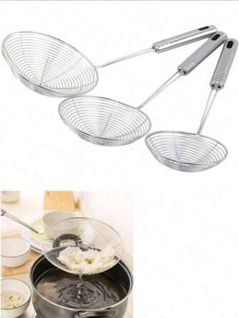 3 件/1 件不锈钢蜘蛛滤网套装，耐用的长柄金属撇渣器，用于煎炸、煮意大利面的撇渣勺，带挂环，适用于 30.51 厘米、32.0 厘米、35.0 厘米厨房用具