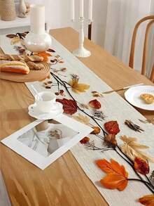 1pc Autumn Leaves Table Runner – Rustic 100% Polyester, Rectangular Fall Design With Vibrant Leaf Patterns, Perfect For Holiday Parties, Kitchen, Fireplace, And Farmhouse Decor, Kitchen Table Setting | Autumn Leaf Pattern | Quality Craftsmanship, Fall Decorations For Home