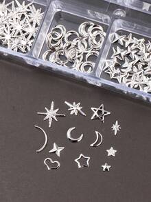 1Box Star Nail Charms For Nails Kit, 3D Silver Nail Charms Butterfly Moon Stars Mixed Design Metallic Studs Gems Nail Rhinestones Star Nail Jewelry For Nail Art Accessories DIY Manicure Supplies ﻿ - Silver - View 3