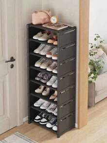 6/7/8 Tiers Narrow Shoe Rack Vertical Shelf Stable Organizer Space Saving Storage Cabinet Sturdy Easy DIY Non-Woven Fabric Metal Freestanding Shelves For Closet Entryway Hallway Bedroom