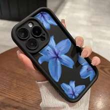 Blue Lily Pattern Mobile Phone Case Is Suitable For IPhone16 15 14 13 12ProMAX Soft Edge 11 Shock-Proof Protective Case, Suitable For Gifts For Male And Girlfriend - Black - View 2