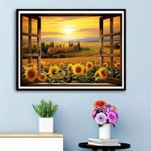 Brand New 5D DIY Diamond Painting Kit - Countryside Sunset Sunflower Scenery, Round Acrylic Colored Cross Stitch Mosaic Craft, Perfect Home Decor Gift, Suitable For Adults And Beginners, Beautiful Holiday Gift - Multicolor - View 4