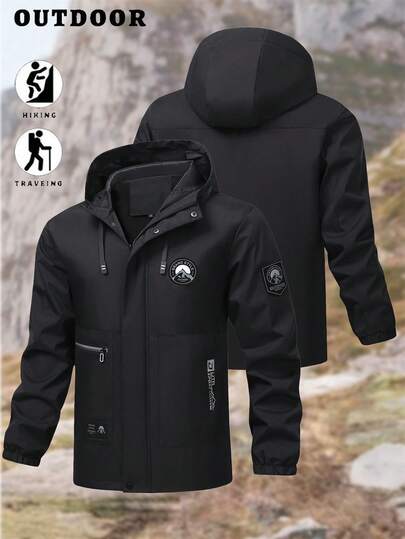 男士户外连帽防风运动夹克，防水防风登山外套