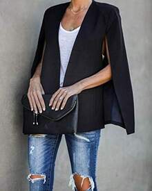 Womens Cape Split Sleeve Open Front Casual Coat Work - Style BYIL - Dark Blue - View 2
