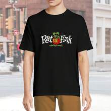 Pure Cotton Loose Casual T- Shirt, Rat Movie Fink Shirt Men' S Cotton Breathable Pattern T Shirt Fashion Cool Casual Tops Tees Black - T Shirtsoft And Breathable Fabric, Can Be Worn In All Seasons Without Picking Body Shape - Black - View 3